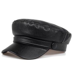 Pu Leather Newsboy Peak Cap Hat/Black